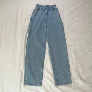 PacSun Cinched Waist Paperbag Mom Jeans, XS, Light Wash